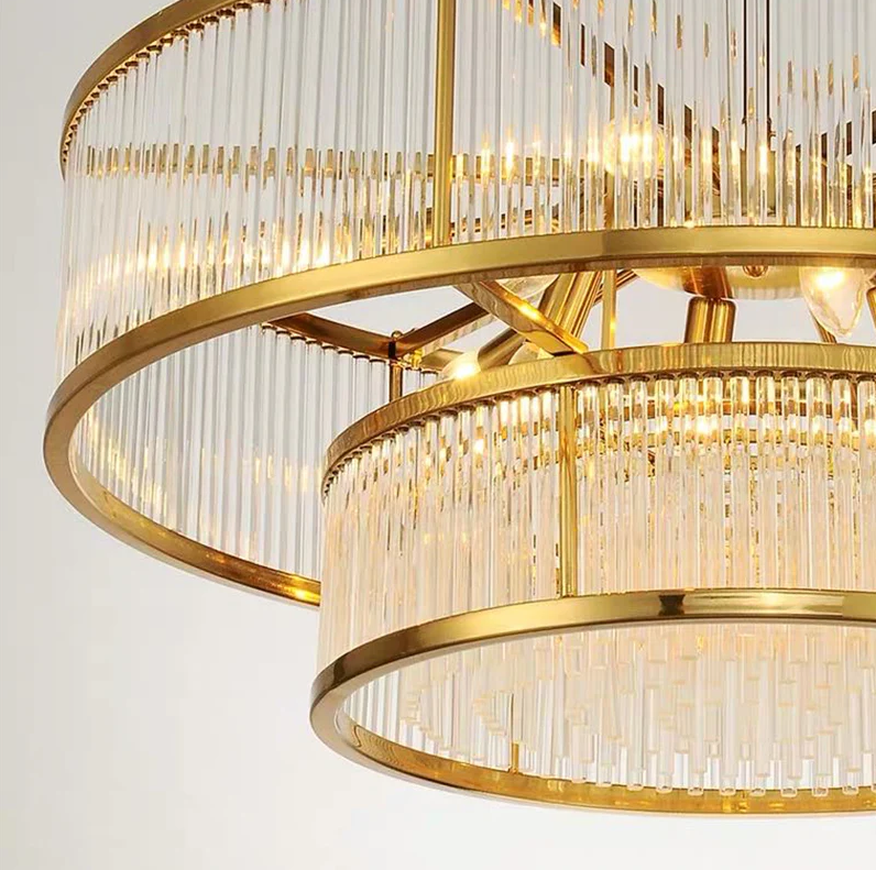 Lampadario moderno con bacchette di vetro rotonde/rettangolari