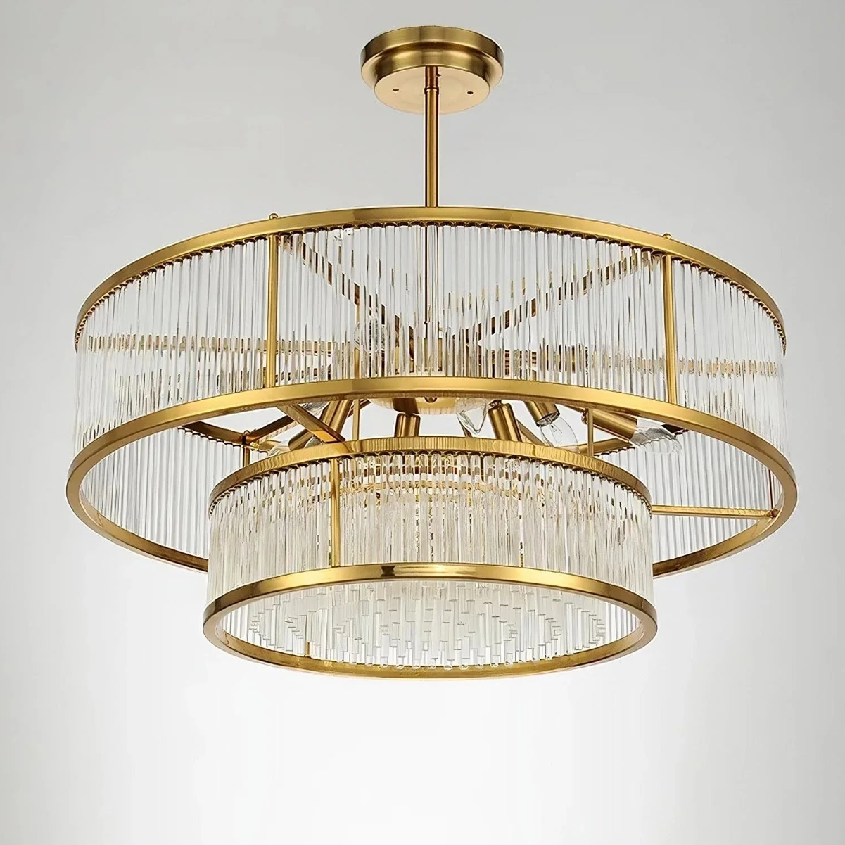 Lampadario moderno con bacchette di vetro rotonde/rettangolari