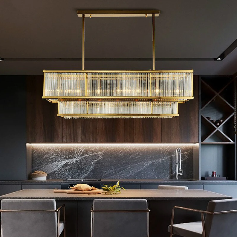 Lampadario moderno con bacchette di vetro rotonde/rettangolari