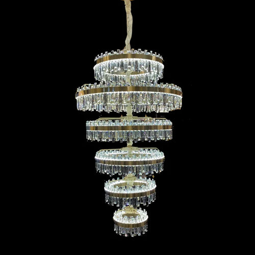 Lustre en cristal de luxe à 6 niveaux pour plafond haut