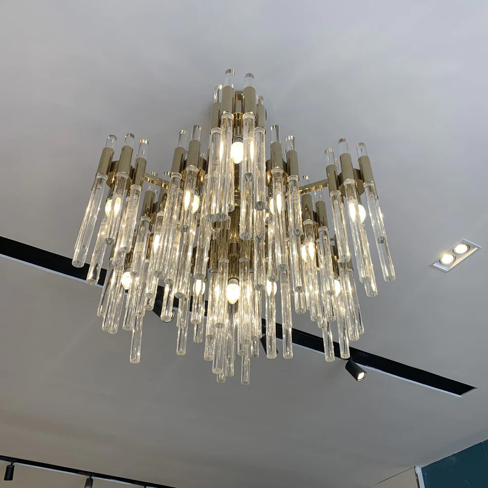 Lampadario moderno di lusso a cilindri in vetro a più livelli per soggiorno/camera da letto/sala da pranzo/bagno