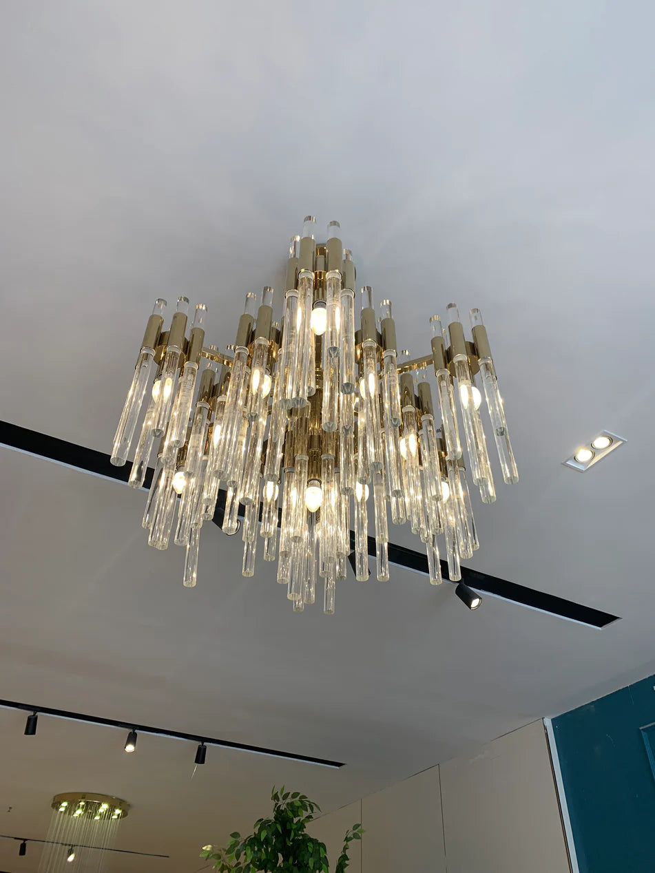 Modern Luxury Tiered Glass Cylinders Chandelier for Living Room/Bedroom/Dining Room/Bathroom