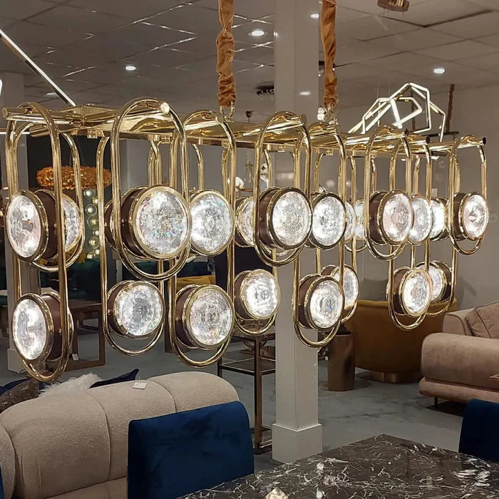 Lustre rectangulaire moderne en cristal pour salle à manger