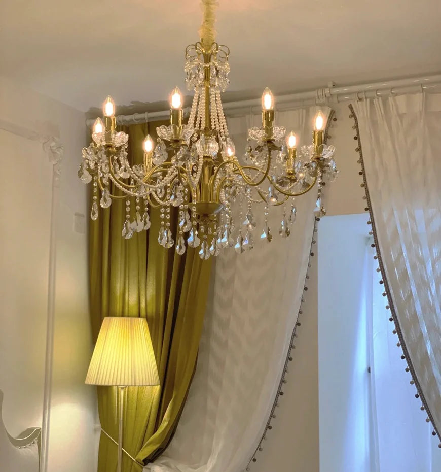 Lampadario a candela vintage in ottone perlato in stile principessa per camera da letto/ristorante/L