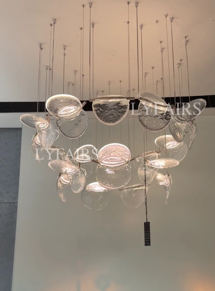 Modern Floating Chips Glass Chandelier for High Ceiling/Dining Room