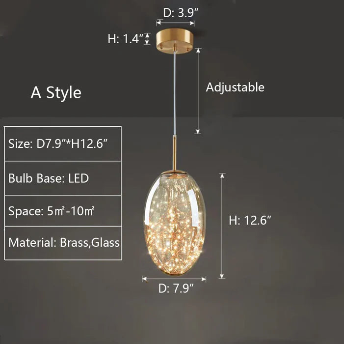 Lampada a sospensione moderna in vetro grigio con cielo stellato per sala da pranzo/bar/isola della cucina