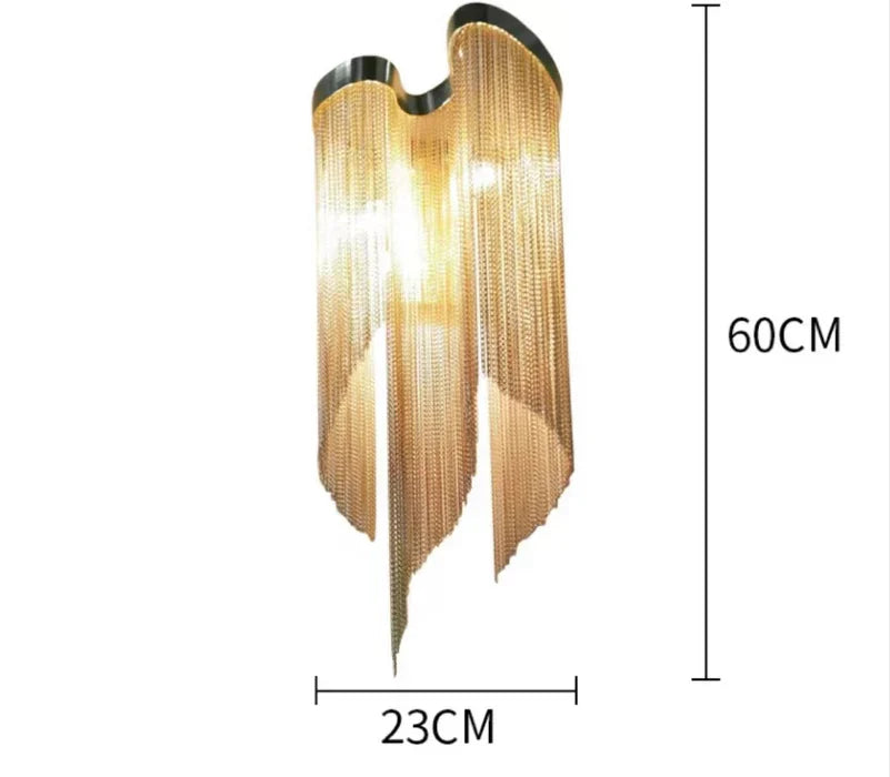 Applique murale extra-large à pampilles en acier inoxydable post-moderne