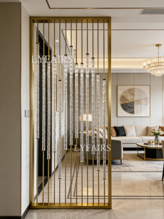 Bespoke Modern Vertical Twisted Glass Rod LED Partition Screen