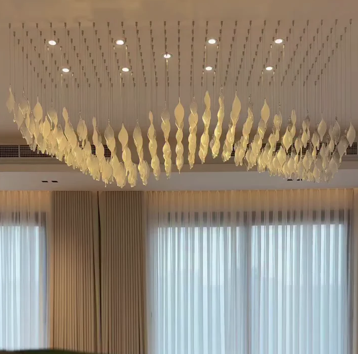 Modern Floating Twisted Glass Leaves Chandelier for Living Room