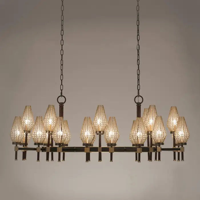 Contemporary Linear Torch‑Shaped Crystal Shade Chandelier for Dining Room/Kitchen Island