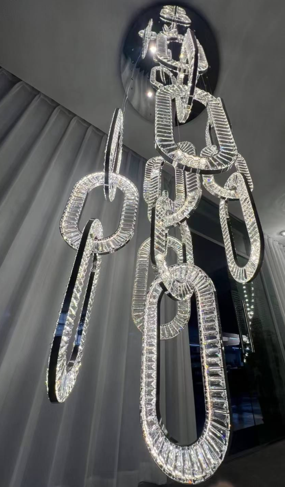 Modern Luxury Crystal Chain Cluster Chandelier for High Ceiling/Dining Room