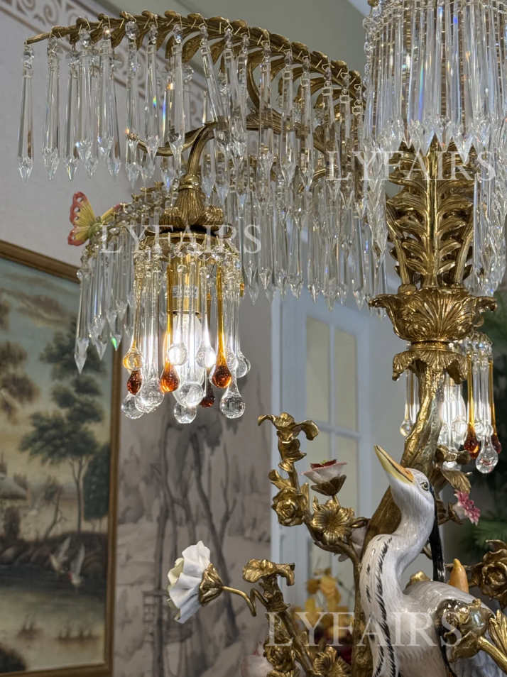 LYFAIRS × FH&Home Avian Melody Chinoiserie Crystal Fringed Table Lamp