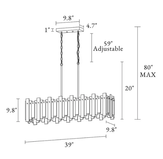 Modern Rectangular Clacier Glass Chandelier for Dining Room