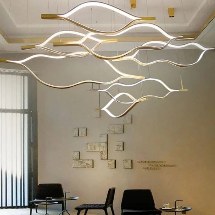 Modern Simple Aluminum Waving Chandelier for Living/Dining Room/Kitchen Island