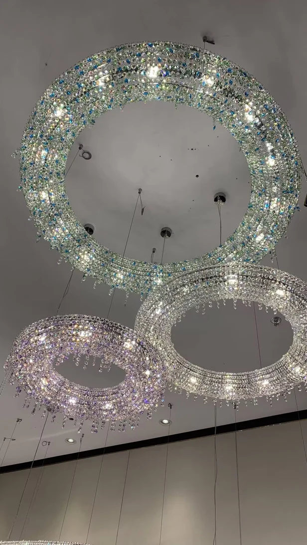 Lustre en cristal coloré de luxe pour salon/plafond bas
