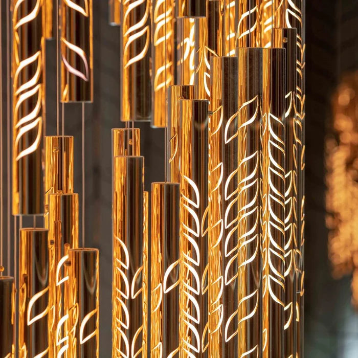 Lustre en tube de verre inspiré des feuilles flottantes, design d'art moderne, pour plafond haut