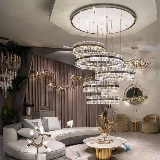 5-Ring Crystal Chandelier in Gold Finish by Lyfairs