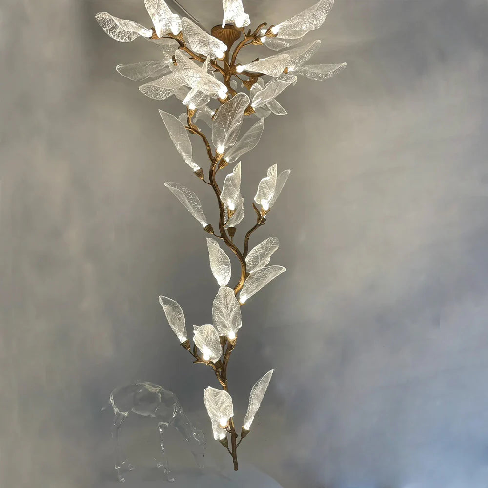 Lustre créatif en résine bionique à feuilles pour salon/salle à manger/escalier