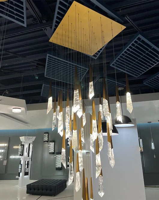 Lampadario di cristallo di diamanti di lusso con ghiacciai galleggianti per scale/atrio/ingresso