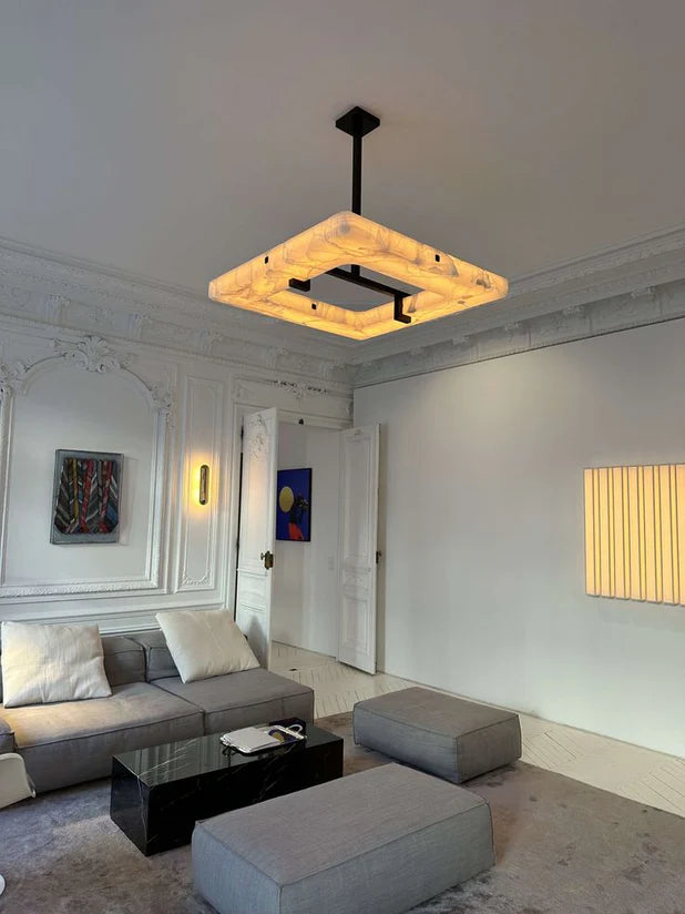 Lustre carré moderne en albâtre pour salon/chambre
