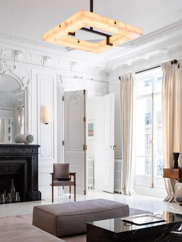 Lustre carré moderne en albâtre pour salon/chambre