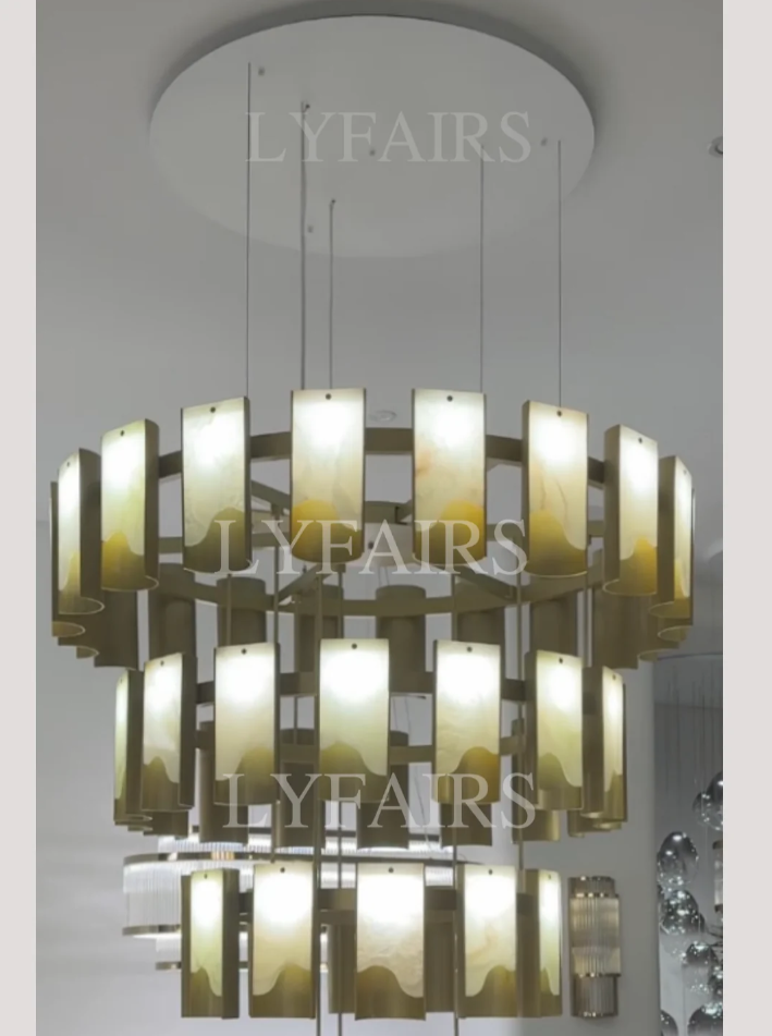 Modern 1/2/3/4 Tier Round Brass Chandelier with Jade