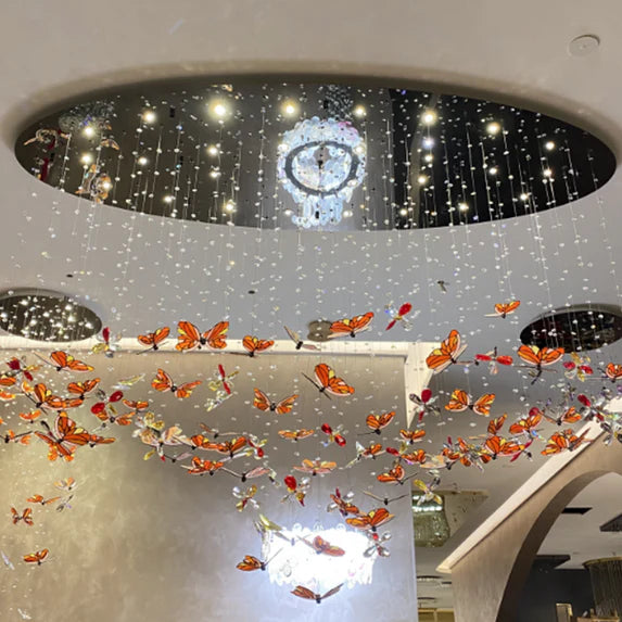 Lampadario moderno a farfalla in vetro Tiffany per sala da pranzo/isola cucina/soffitto basso