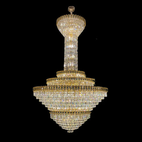 Lampadario di cristallo conico extra large di lusso per soggiorno/ingresso con soffitto alto