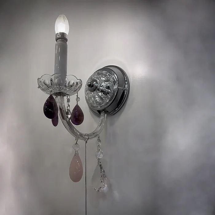 Applique murale de luxe à 1 lumière en cristal de roche améthyste/rose/transparent