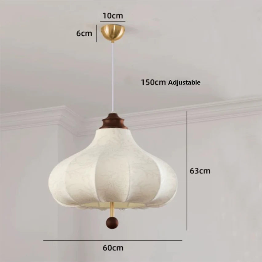 Lustre suspendu en tissu floral vintage français antique en châtaignier