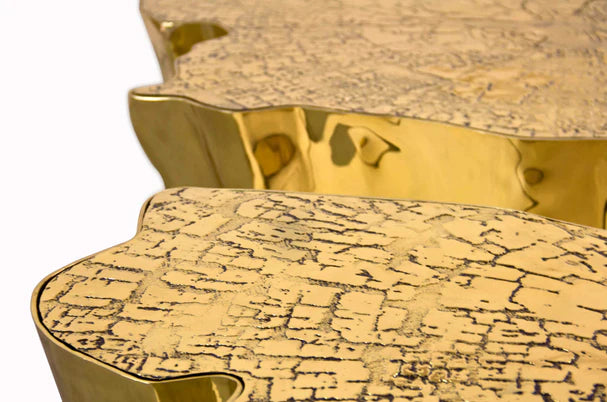 Table basse de luxe en souche dorée