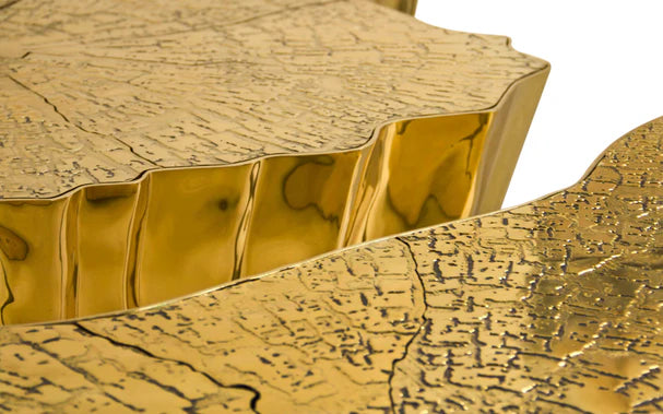 Table basse de luxe en souche dorée