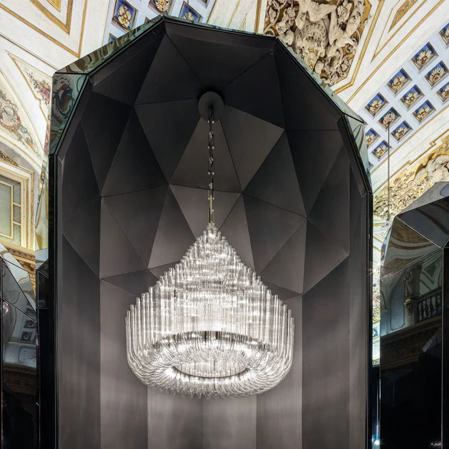 Lampadario moderno extra large a tubi di vetro trasparente per soggiorno/hall di hotel