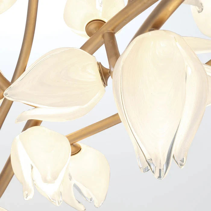 Lustre moderne en forme de branche de fleur en verre pour plafond bas