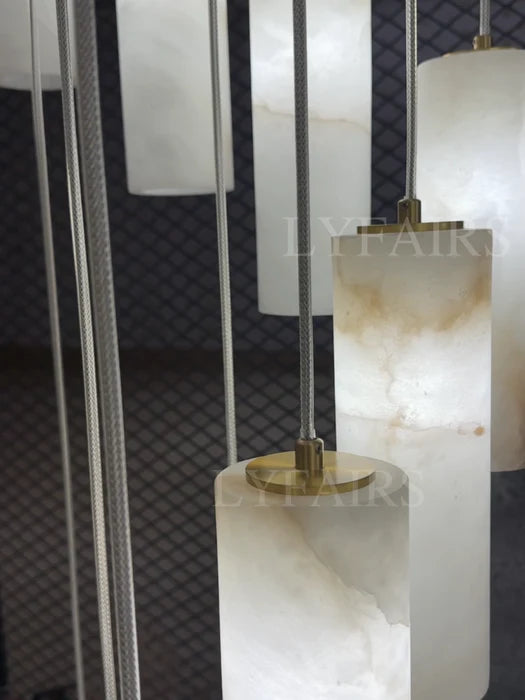 Modern Spiral Alabaster Column Chandelier for High Ceiling