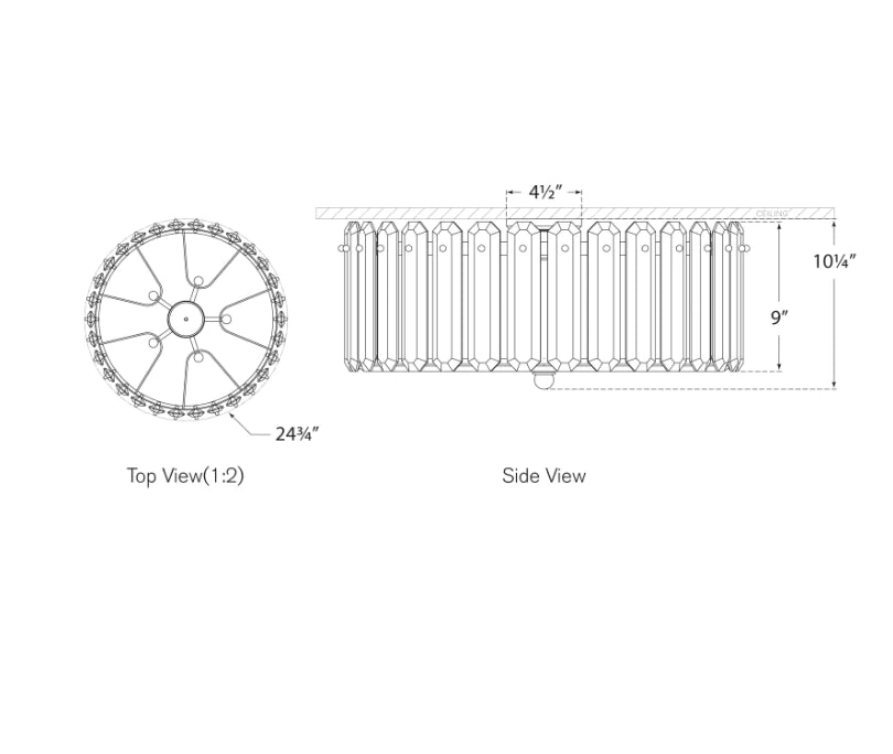 Lampadario di cristallo semplice rotondo da montare a filo