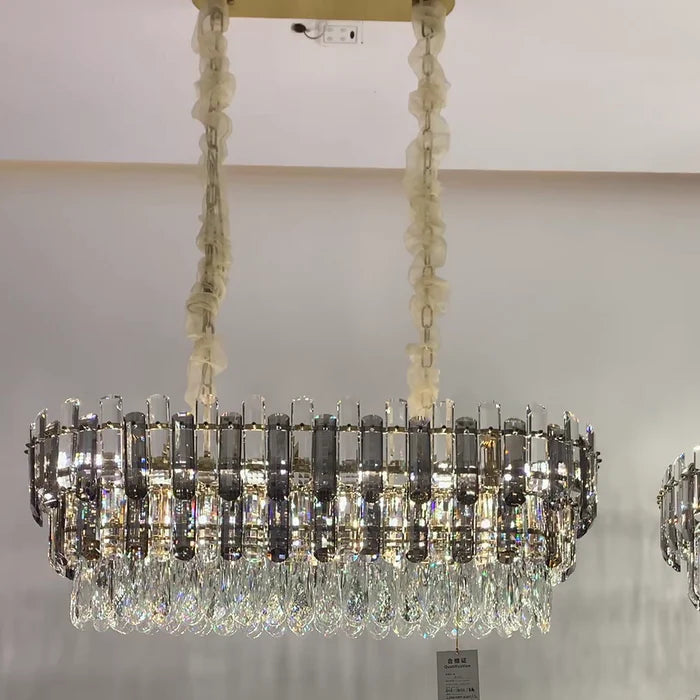 Lustre en cristal rond/rectangulaire de luxe léger pour salon/salle à manger/chambre