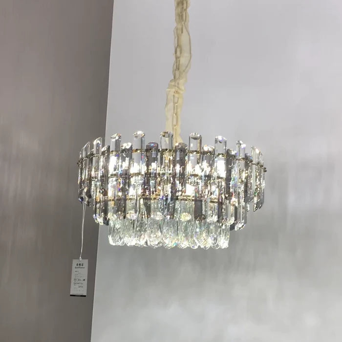 Lustre en cristal rond/rectangulaire de luxe léger pour salon/salle à manger/chambre