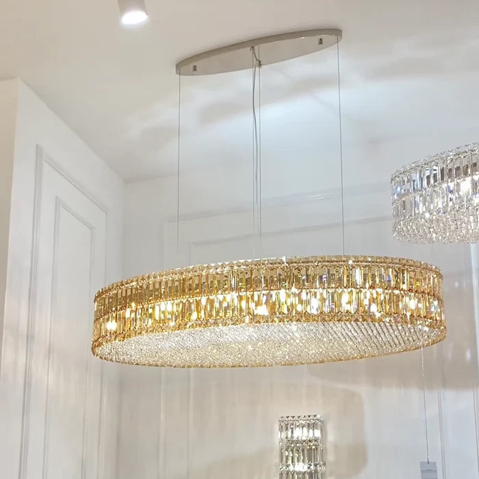 Lustre moderne en cristal argenté, rond ou rectangulaire, luminaire décoratif pour salon, salle à manger ou chambre à coucher