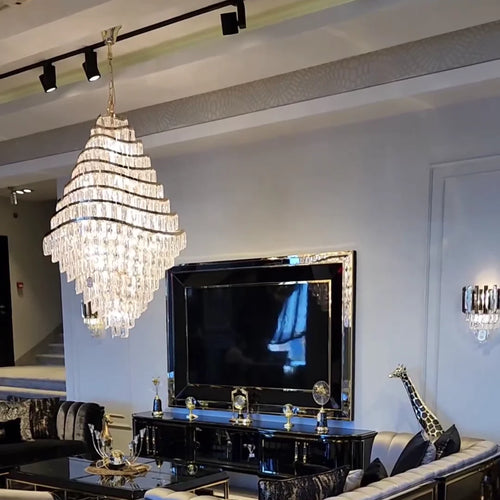 Nuovo lampadario di cristallo di lusso a più livelli ondulato per il soggiorno