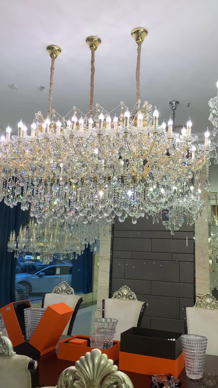 Lustre rectangulaire en cristal de luxe pour salle à manger/îlot de cuisine