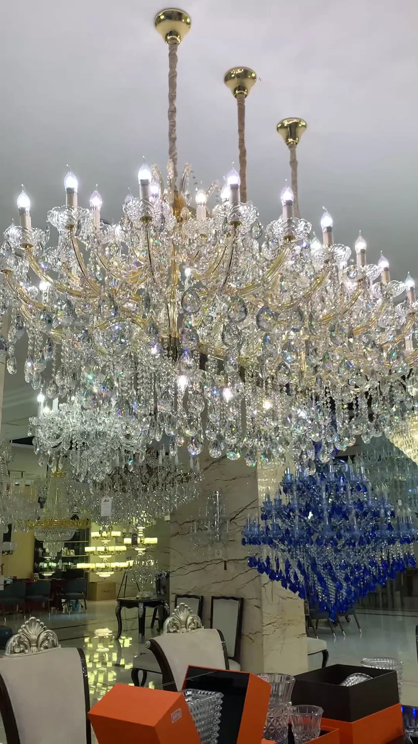 Lustre rectangulaire en cristal de luxe pour salle à manger/îlot de cuisine