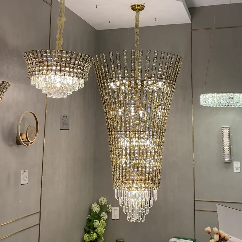 New Luxury Creative Multi-tiered Crystal Chandelier in Champagne Gold ...