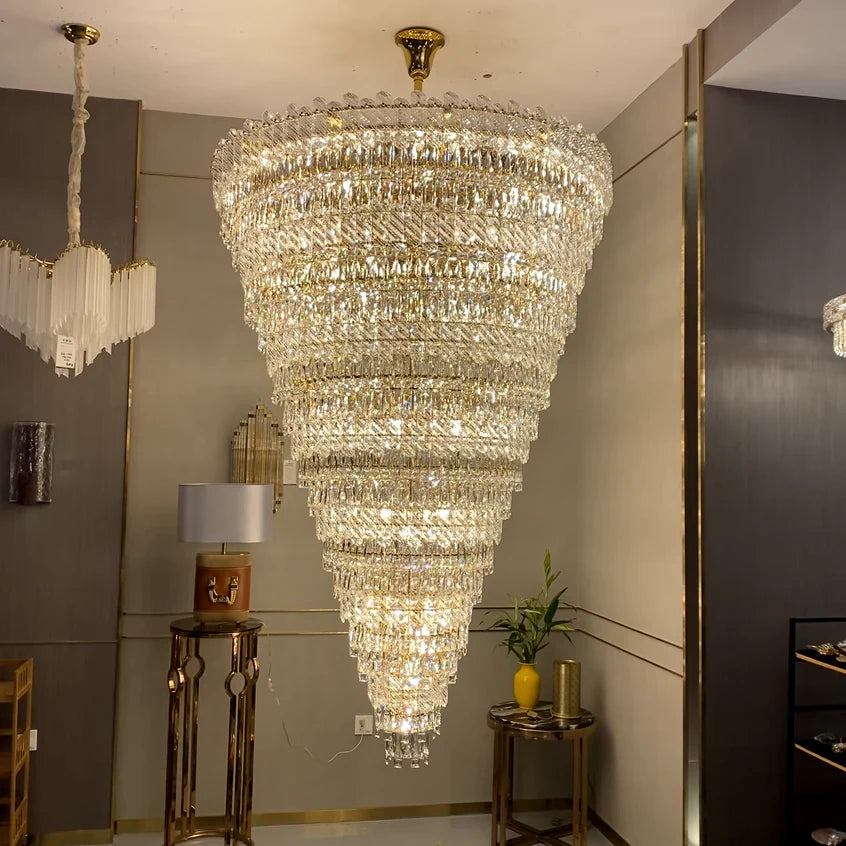 Lustre en cristal de luxe extra large pour escalier/salon/hall/villa