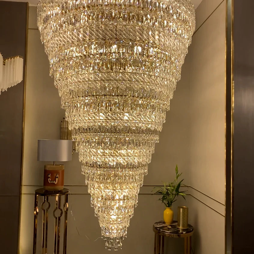 Lustre en cristal de luxe extra large pour escalier/salon/hall/villa