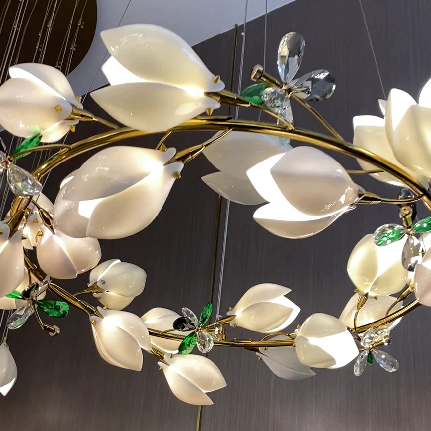 Lampadario lineare/anello in ceramica Mangolia, design creativo, per camera da letto/soggiorno/sala da pranzo/isola della cucina