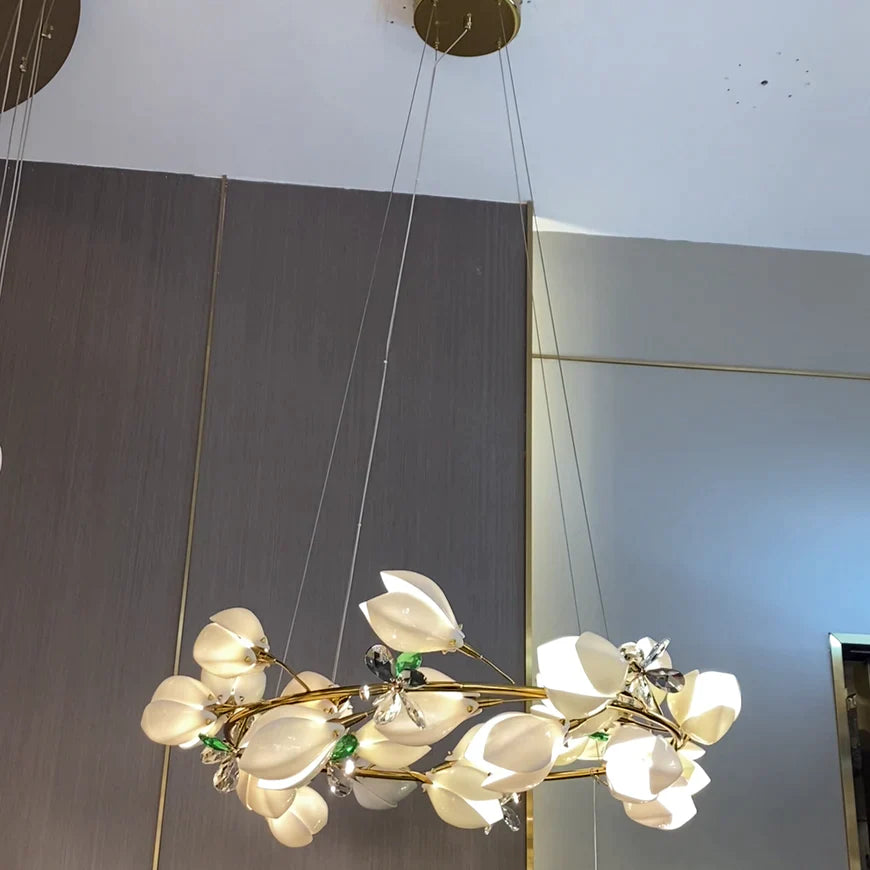 Lampadario lineare/anello in ceramica Mangolia, design creativo, per camera da letto/soggiorno/sala da pranzo/isola della cucina