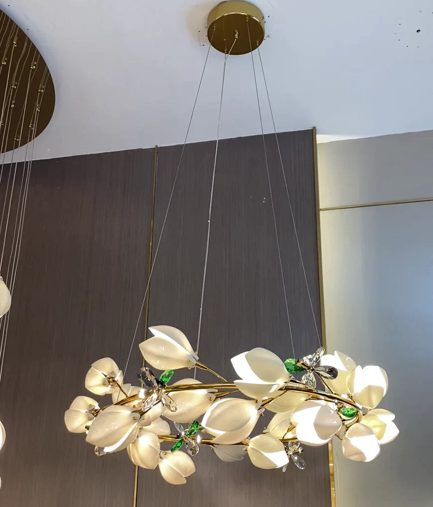 Lampadario lineare/anello in ceramica Mangolia, design creativo, per camera da letto/soggiorno/sala da pranzo/isola della cucina