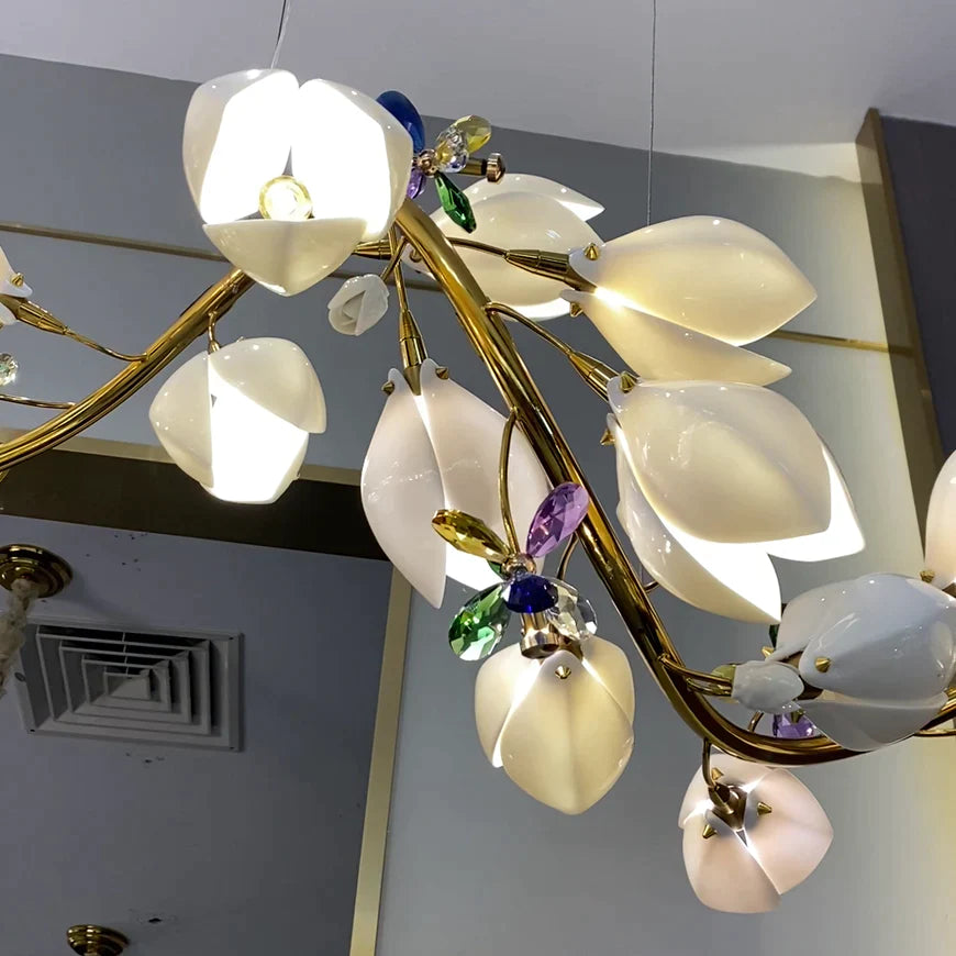 Lampadario lineare/anello in ceramica Mangolia, design creativo, per camera da letto/soggiorno/sala da pranzo/isola della cucina