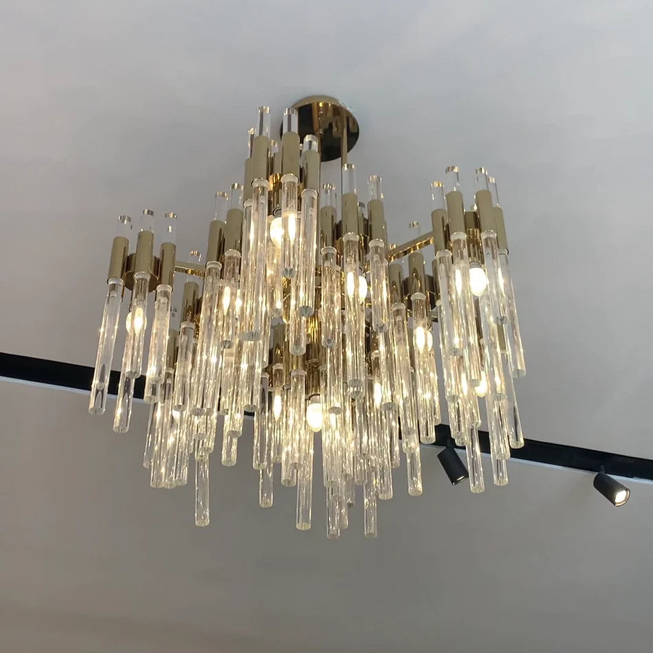 Lampadario moderno di lusso a cilindri in vetro a più livelli per soggiorno/camera da letto/sala da pranzo/bagno